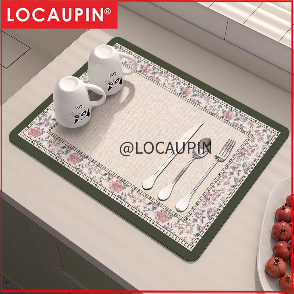 Locaupin PU Leather Dish Drying Mat l Non-Slip l Anti-slip surface l Fast Absorption l Easy to Clean