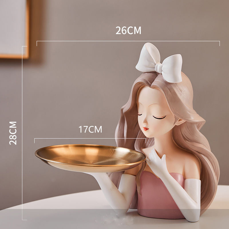 Locaupin Alice Rabbit Girl Resin Tray | Decorative Storage for Entryway | Bowknot Figurine Home Decor