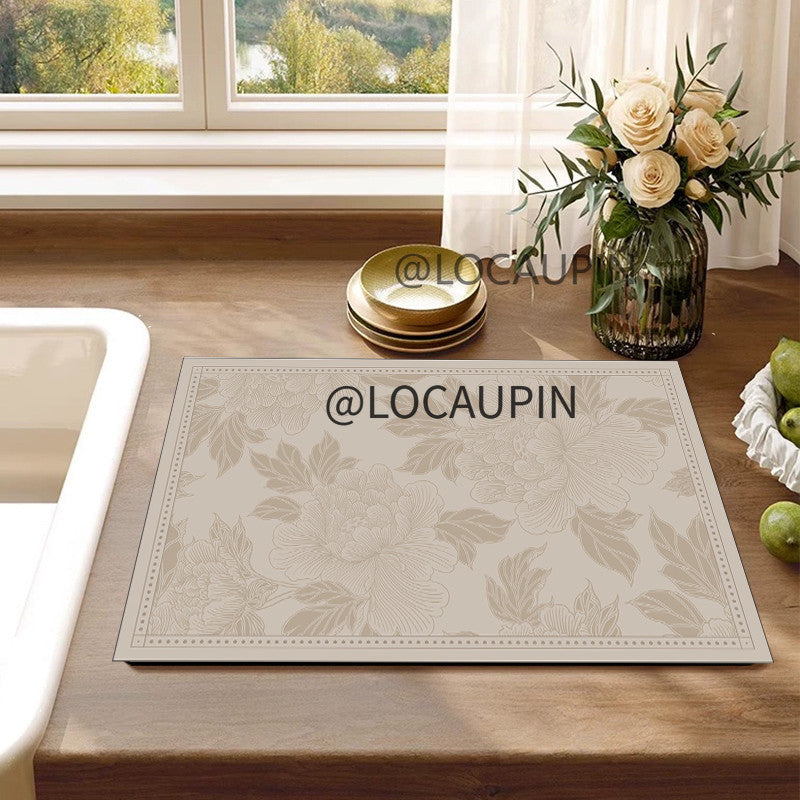 Locaupin PU Leather Dish Drying Mat l Non-Slip l Anti-slip surface l Fast Absorption l Easy to Clean