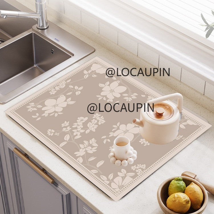 Locaupin PU Leather Dish Drying Mat l Non-Slip l Anti-slip surface l Fast Absorption l Easy to Clean
