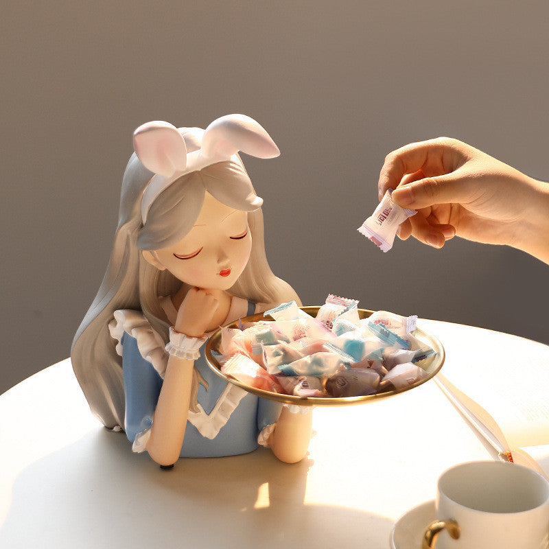 Locaupin Alice Rabbit Girl Resin Tray | Decorative Storage for Entryway | Bowknot Figurine Home Decor