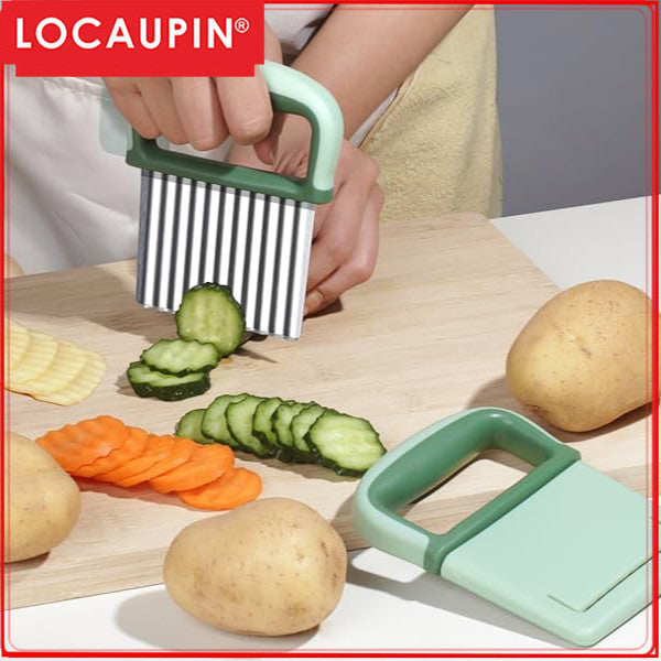 Locaupin Crinkle Cutter for Potatoes Stainless Steel Crinkle Cutter for Veggies Crinkle Fry Cutter Waffle fry cutter