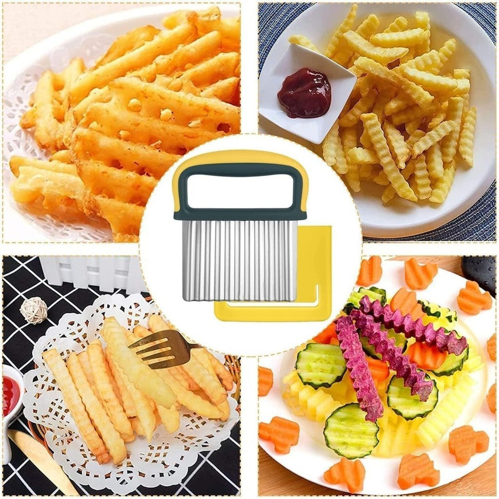Locaupin Crinkle Cutter for Potatoes Stainless Steel Crinkle Cutter for Veggies Crinkle Fry Cutter Waffle fry cutter