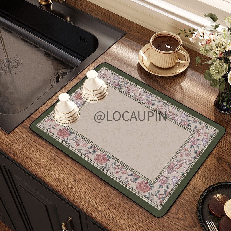 Locaupin PU Leather Dish Drying Mat l Non-Slip l Anti-slip surface l Fast Absorption l Easy to Clean