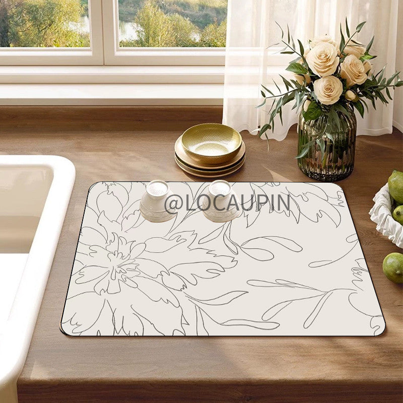 Locaupin PU Leather Dish Drying Mat l Non-Slip l Anti-slip surface l Fast Absorption l Easy to Clean