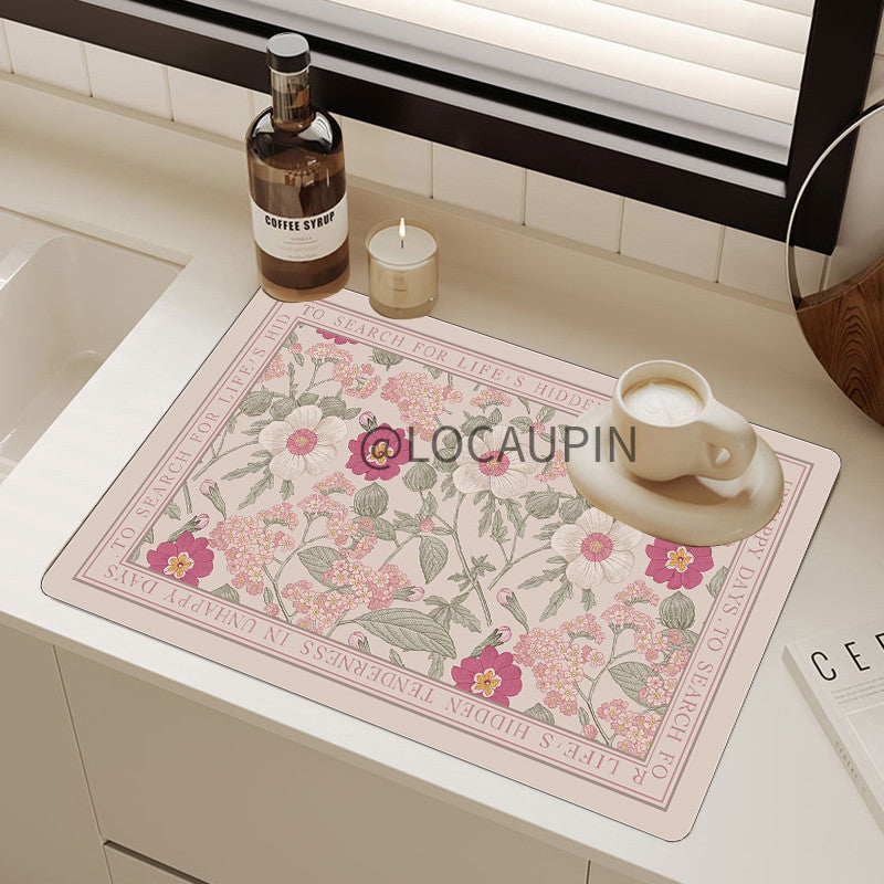 Locaupin PU Leather Dish Drying Mat l Non-Slip l Anti-slip surface l Fast Absorption l Easy to Clean