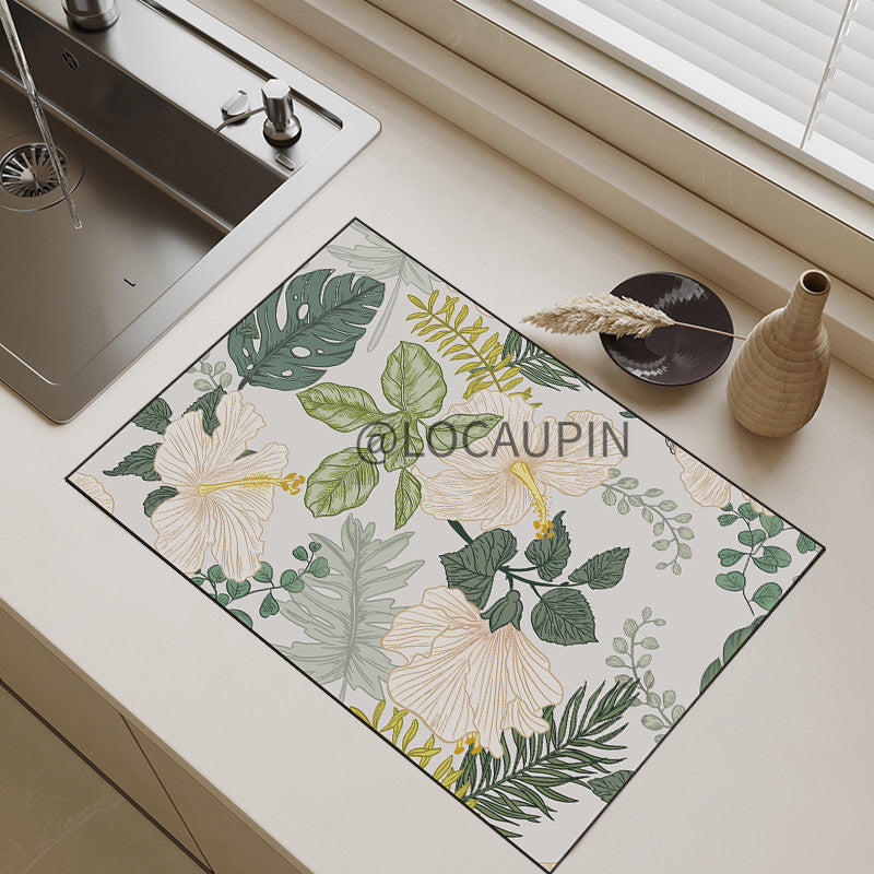 Locaupin PU Leather Dish Drying Mat l Non-Slip l Anti-slip surface l Fast Absorption l Easy to Clean