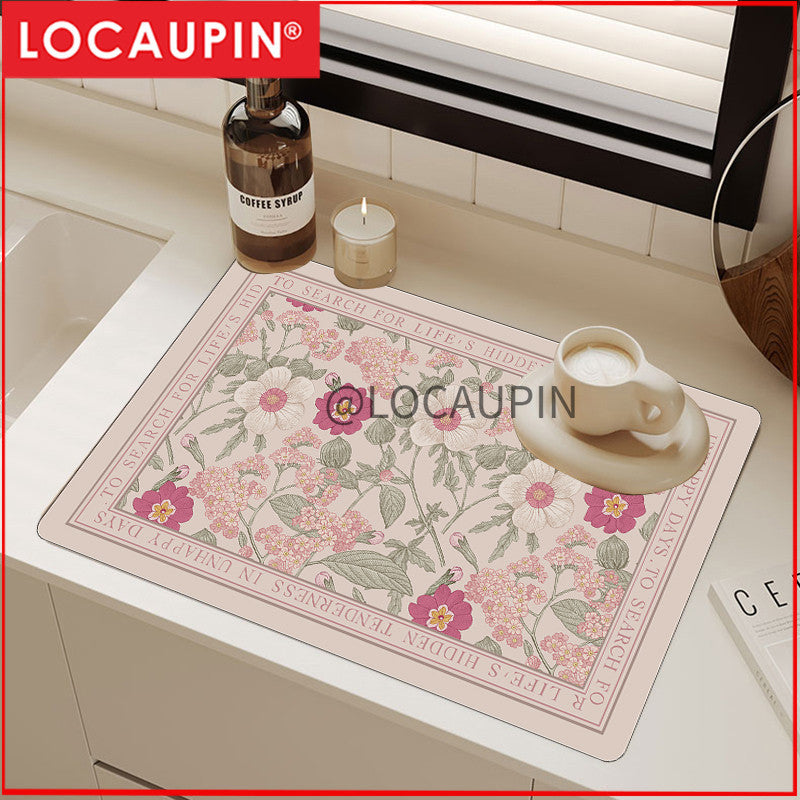 Locaupin PU Leather Dish Drying Mat l Non-Slip l Anti-slip surface l Fast Absorption l Easy to Clean