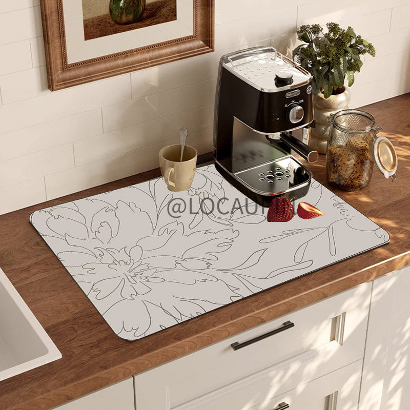 Locaupin PU Leather Dish Drying Mat l Non-Slip l Anti-slip surface l Fast Absorption l Easy to Clean