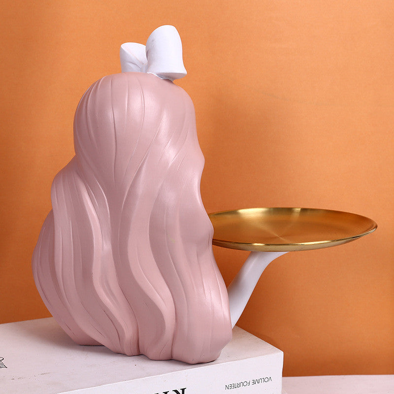 Locaupin Alice Rabbit Girl Resin Tray | Decorative Storage for Entryway | Bowknot Figurine Home Decor