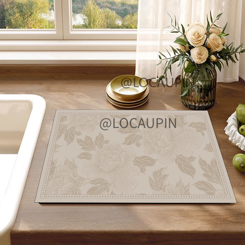 Locaupin PU Leather Dish Drying Mat l Non-Slip l Anti-slip surface l Fast Absorption l Easy to Clean