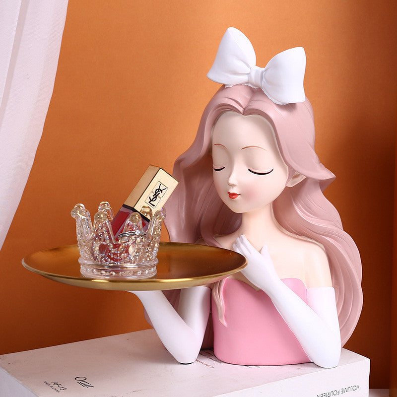 Locaupin Alice Rabbit Girl Resin Tray | Decorative Storage for Entryway | Bowknot Figurine Home Decor