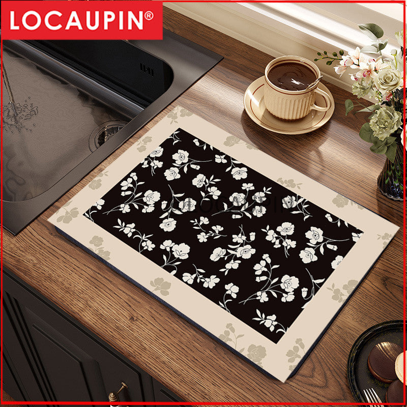 Locaupin PU Leather Dish Drying Mat l Non-Slip l Anti-slip surface l Fast Absorption l Easy to Clean