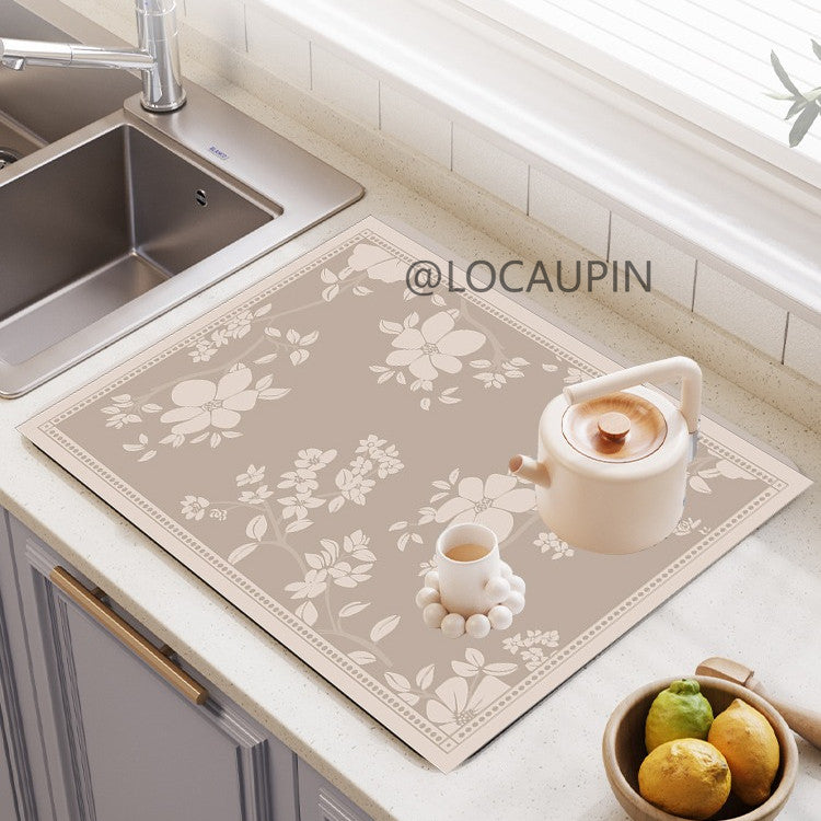 Locaupin PU Leather Dish Drying Mat l Non-Slip l Anti-slip surface l Fast Absorption l Easy to Clean