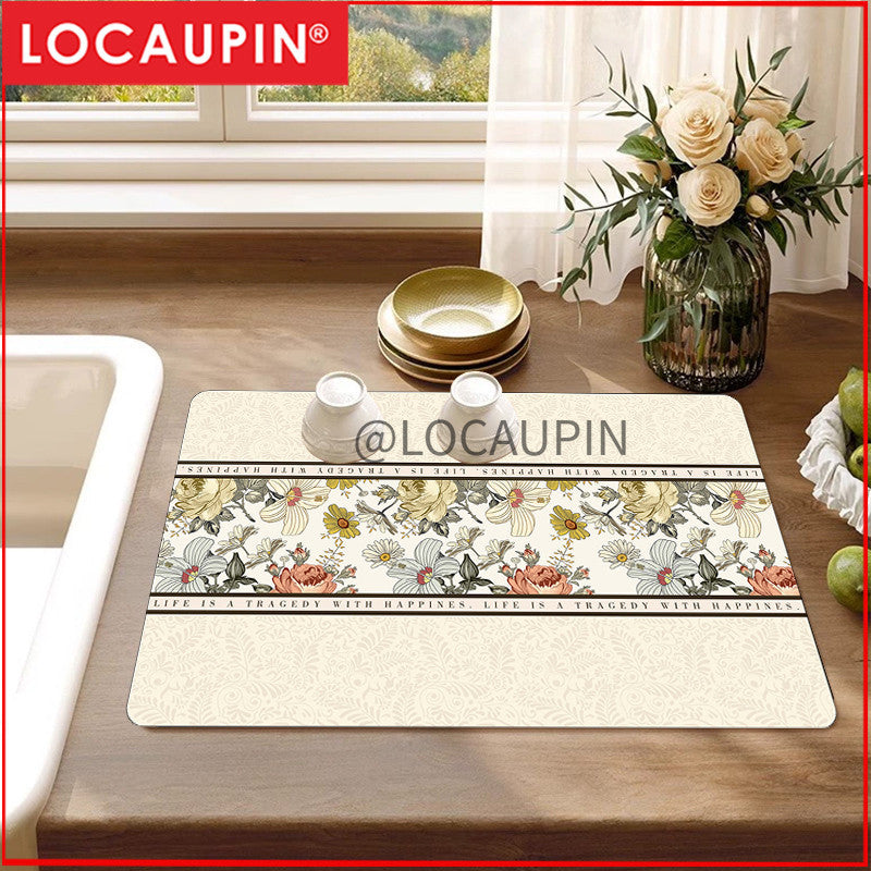 Locaupin PU Leather Dish Drying Mat l Non-Slip l Anti-slip surface l Fast Absorption l Easy to Clean
