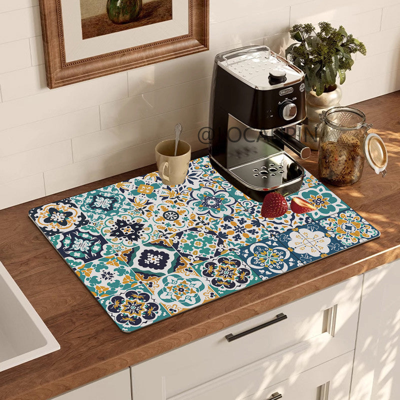 Locaupin PU Leather Dish Drying Mat l Non-Slip l Anti-slip surface l Fast Absorption l Easy to Clean