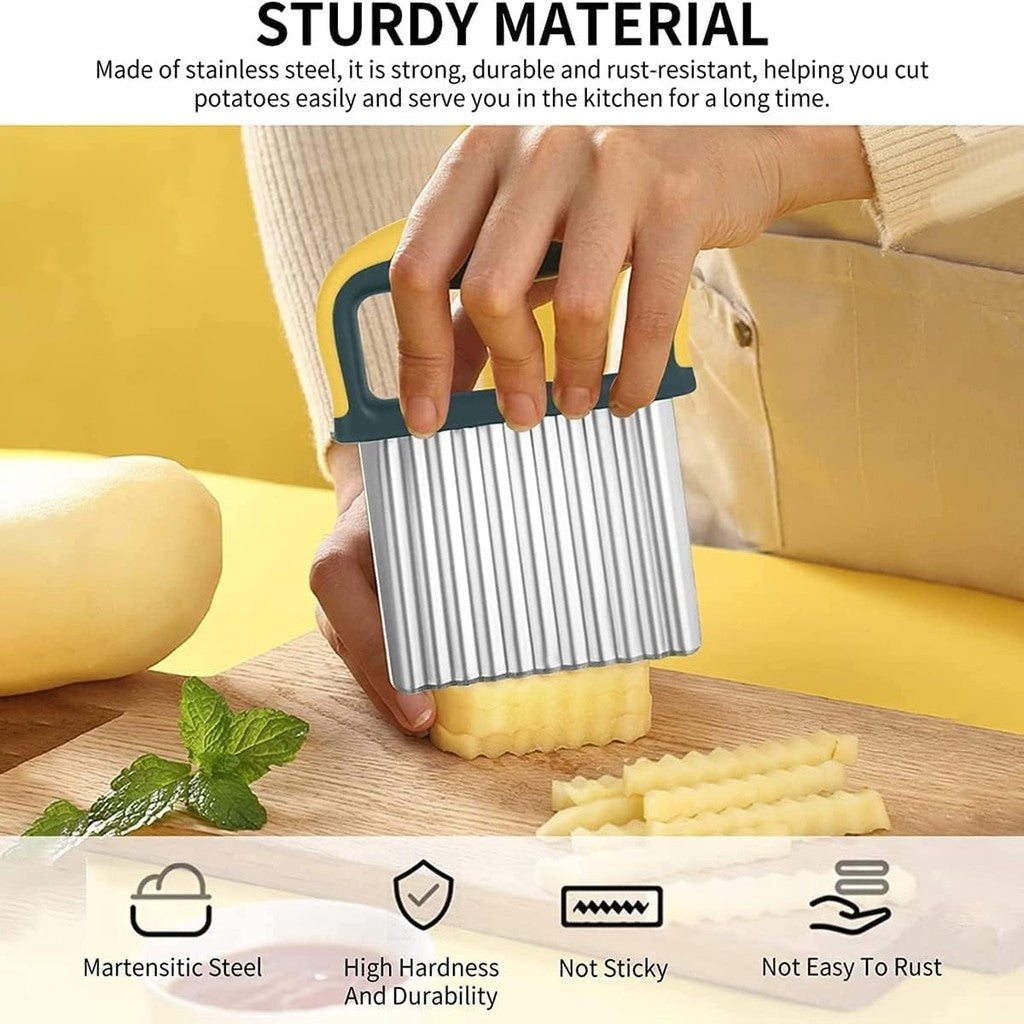 Locaupin Crinkle Cutter for Potatoes Stainless Steel Crinkle Cutter for Veggies Crinkle Fry Cutter Waffle fry cutter