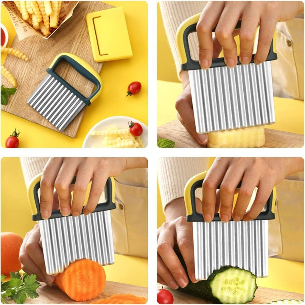 Locaupin Crinkle Cutter for Potatoes Stainless Steel Crinkle Cutter for Veggies Crinkle Fry Cutter Waffle fry cutter
