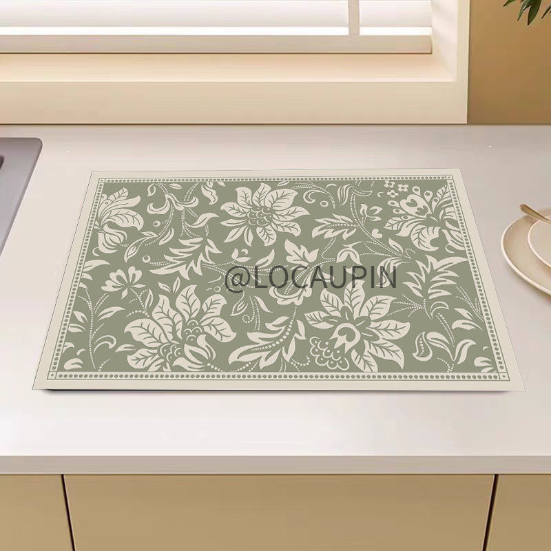 Locaupin PU Leather Dish Drying Mat l Non-Slip l Anti-slip surface l Fast Absorption l Easy to Clean