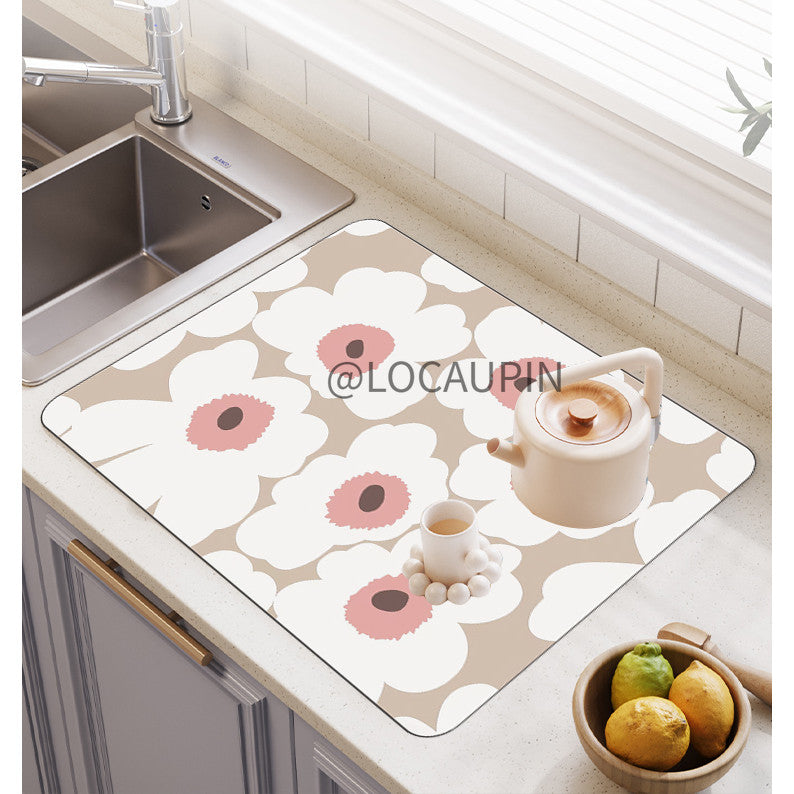 Locaupin PU Leather Dish Drying Mat l Non-Slip l Anti-slip surface l Fast Absorption l Easy to Clean