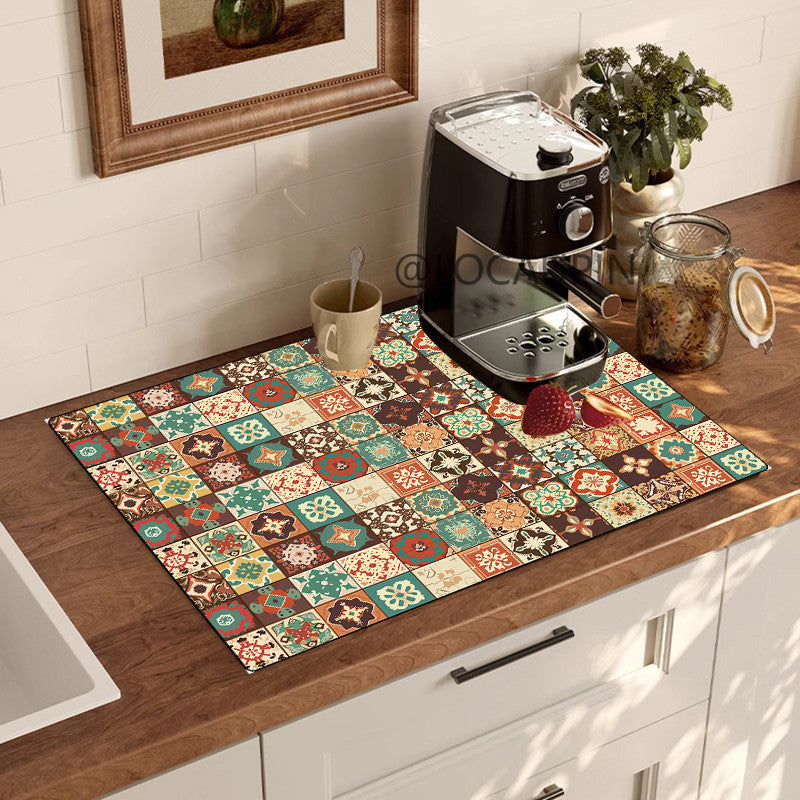 Locaupin PU Leather Dish Drying Mat l Non-Slip l Anti-slip surface l Fast Absorption l Easy to Clean