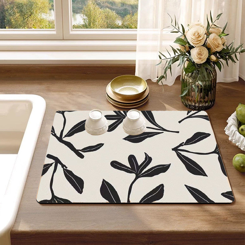 Locaupin PU Leather Dish Drying Mat l Non-Slip l Anti-slip surface l Fast Absorption l Easy to Clean