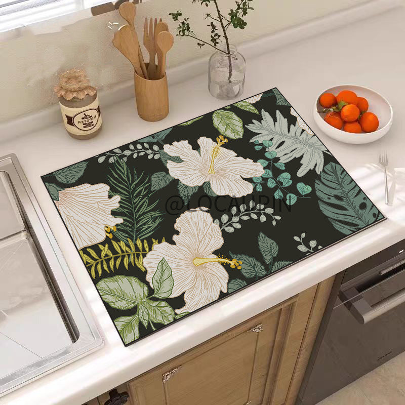 Locaupin PU Leather Dish Drying Mat l Non-Slip l Anti-slip surface l Fast Absorption l Easy to Clean