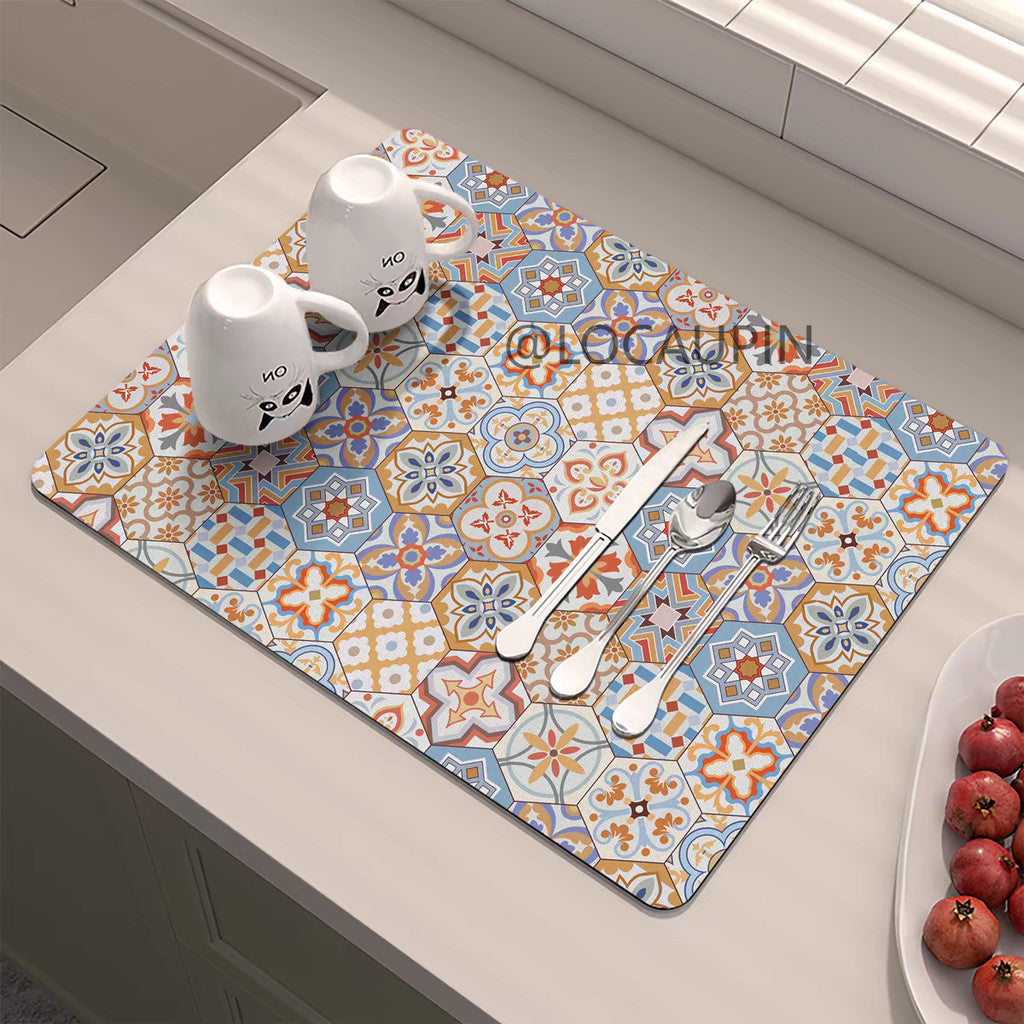 Locaupin PU Leather Dish Drying Mat l Non-Slip l Anti-slip surface l Fast Absorption l Easy to Clean