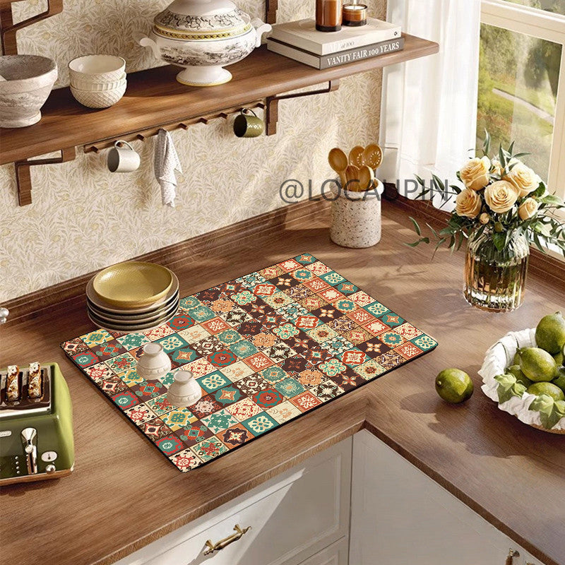 Locaupin PU Leather Dish Drying Mat l Non-Slip l Anti-slip surface l Fast Absorption l Easy to Clean