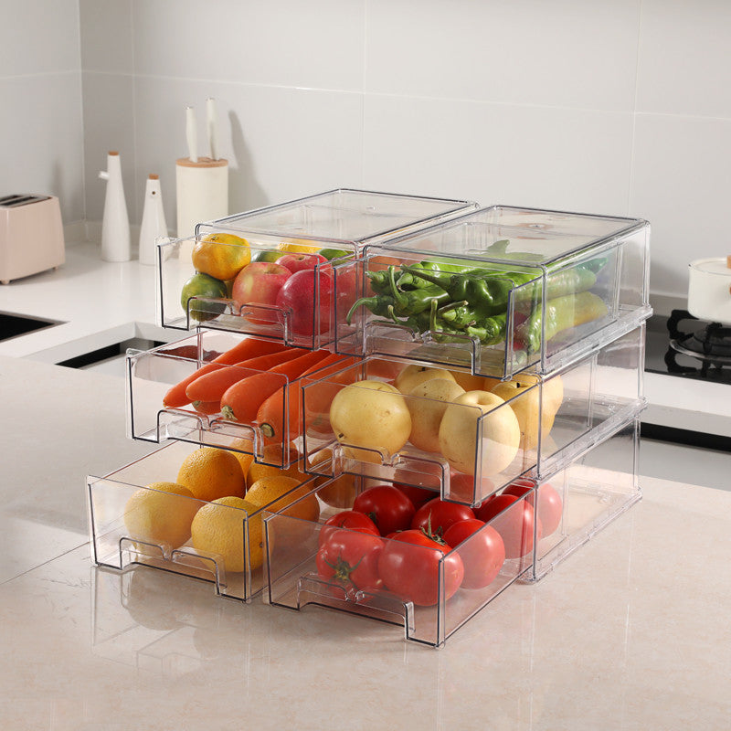 Locaupin Drawer Stackable Pantry Cabinet Refrigerator Freezer Food Container Fruit Container Organizer