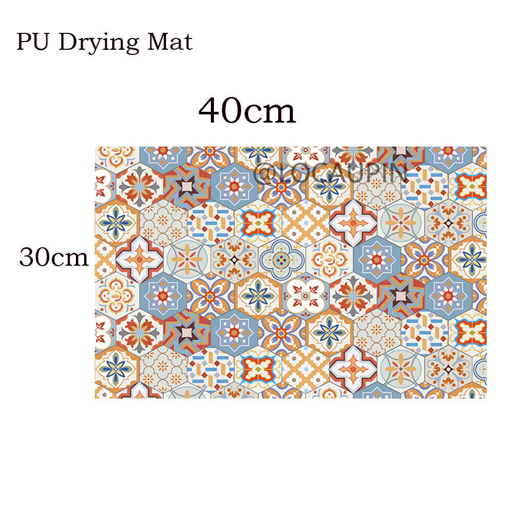 Locaupin PU Leather Dish Drying Mat l Non-Slip l Anti-slip surface l Fast Absorption l Easy to Clean