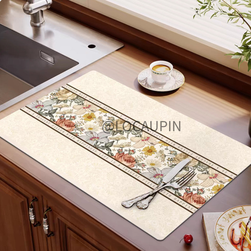 Locaupin PU Leather Dish Drying Mat l Non-Slip l Anti-slip surface l Fast Absorption l Easy to Clean