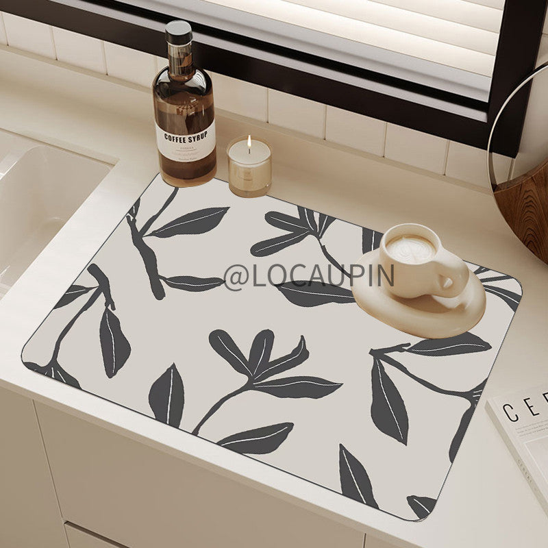 Locaupin PU Leather Dish Drying Mat l Non-Slip l Anti-slip surface l Fast Absorption l Easy to Clean