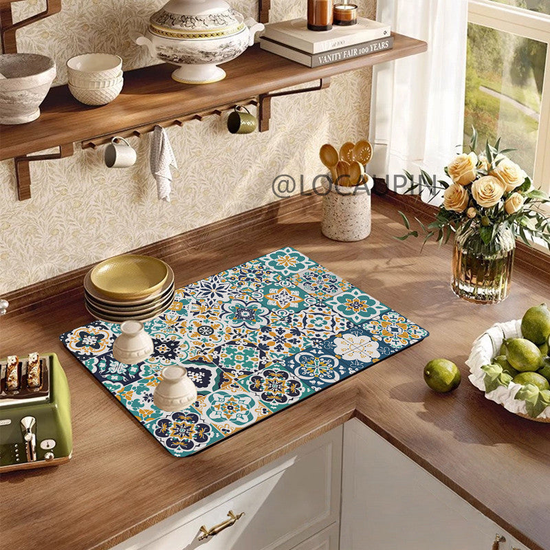 Locaupin PU Leather Dish Drying Mat l Non-Slip l Anti-slip surface l Fast Absorption l Easy to Clean