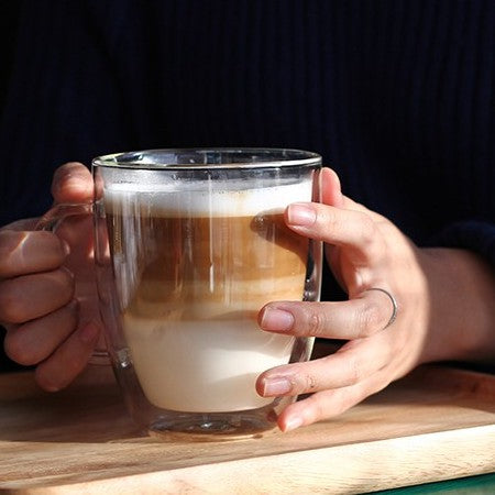 Locaupin Double Wall Glass Coffee Mugs Juice Mugs Teacups Heat Resistant Borosilicate Glass Cups with Cover
