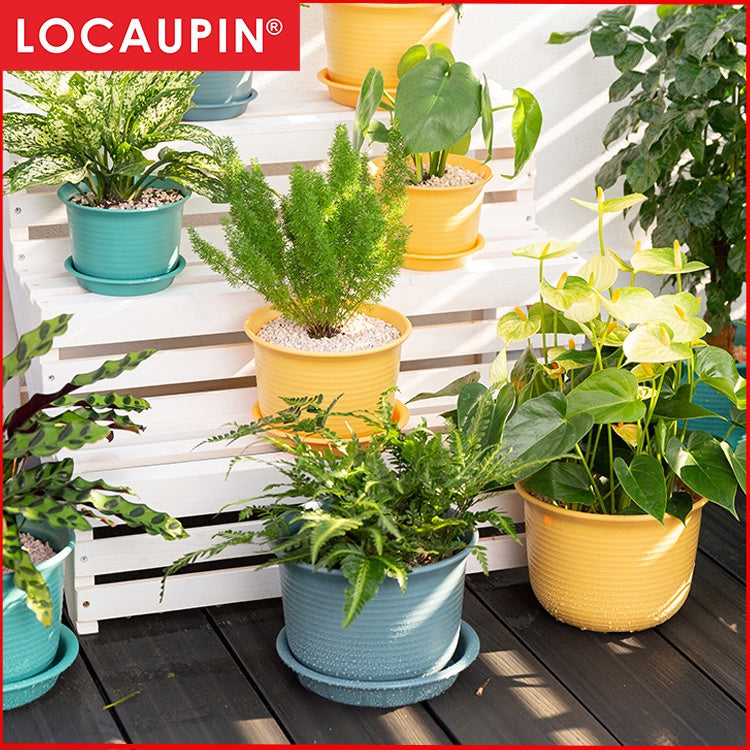 Locaupin Plastic Planter Flower Pots Multicolor Balcony Garden Plant Planter Baskets Fence Bucket Pots With Tray