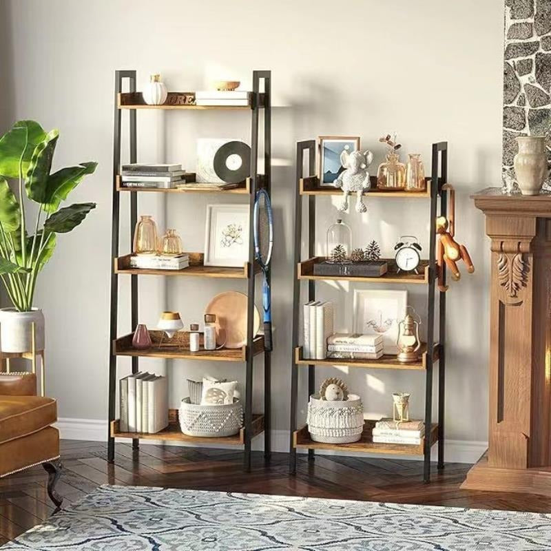 Locaupin Bookshelf 5 Tier – Industrial Vintage Metal Bookcase,Display Standing Shelf