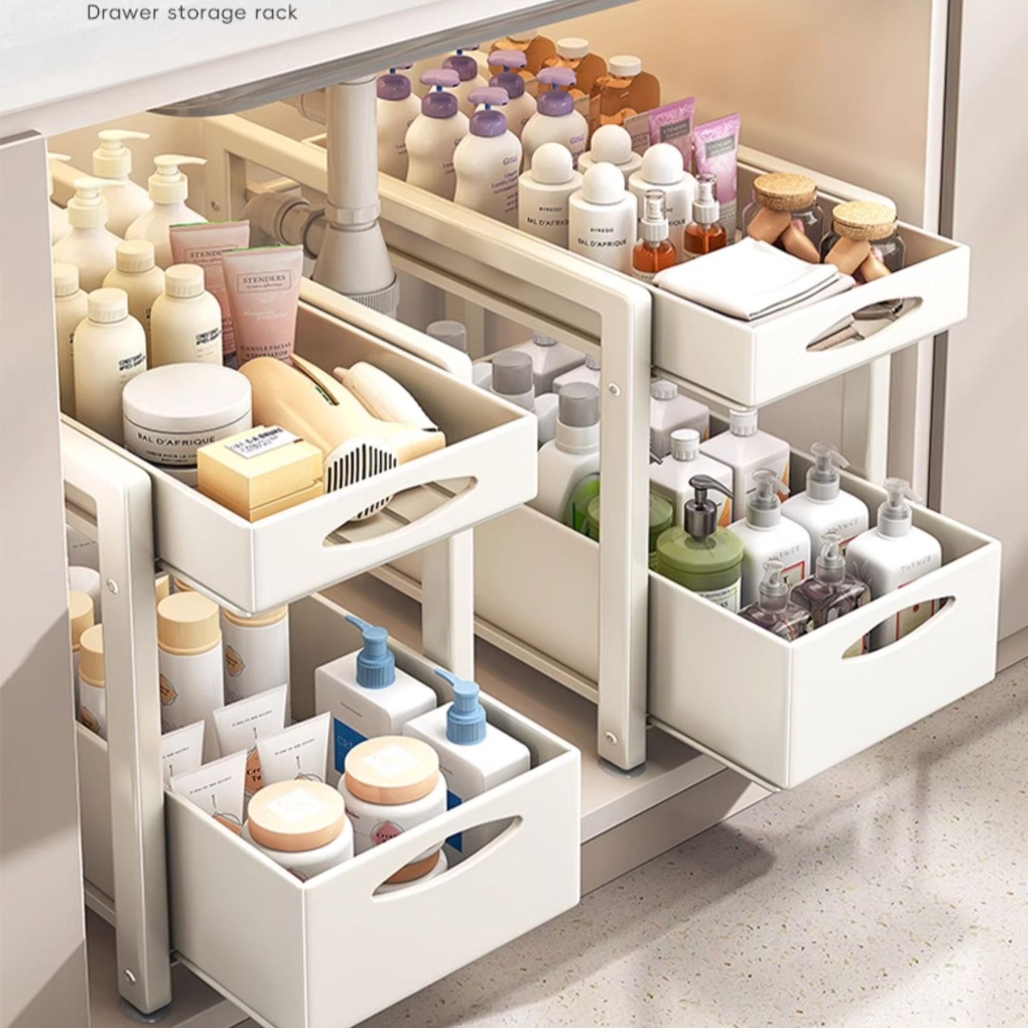 Locaupin 2-Tier Sliding Drawer Organizer Rack | Under Sink Organizer | Space-Saving Storage