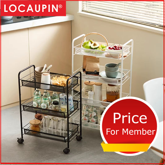 Locaupin Mesh Wire Rolling Cart, Kitchen Storage Utility Cart, Multifunction Basket Stand for Bathroom, Full Metal Storage Art Trolley Carts