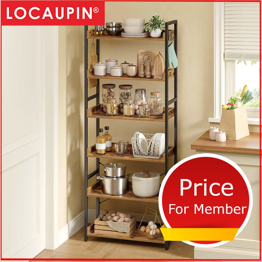 Locaupin Bookshelf 5 Tier – Industrial Vintage Metal Bookcase,Display Standing Shelf
