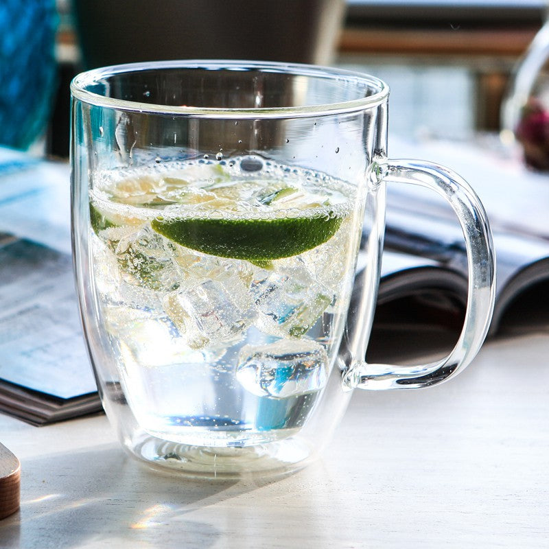 Locaupin Double Wall Glass Coffee Mugs Juice Mugs Teacups Heat Resistant Borosilicate Glass Cups with Cover