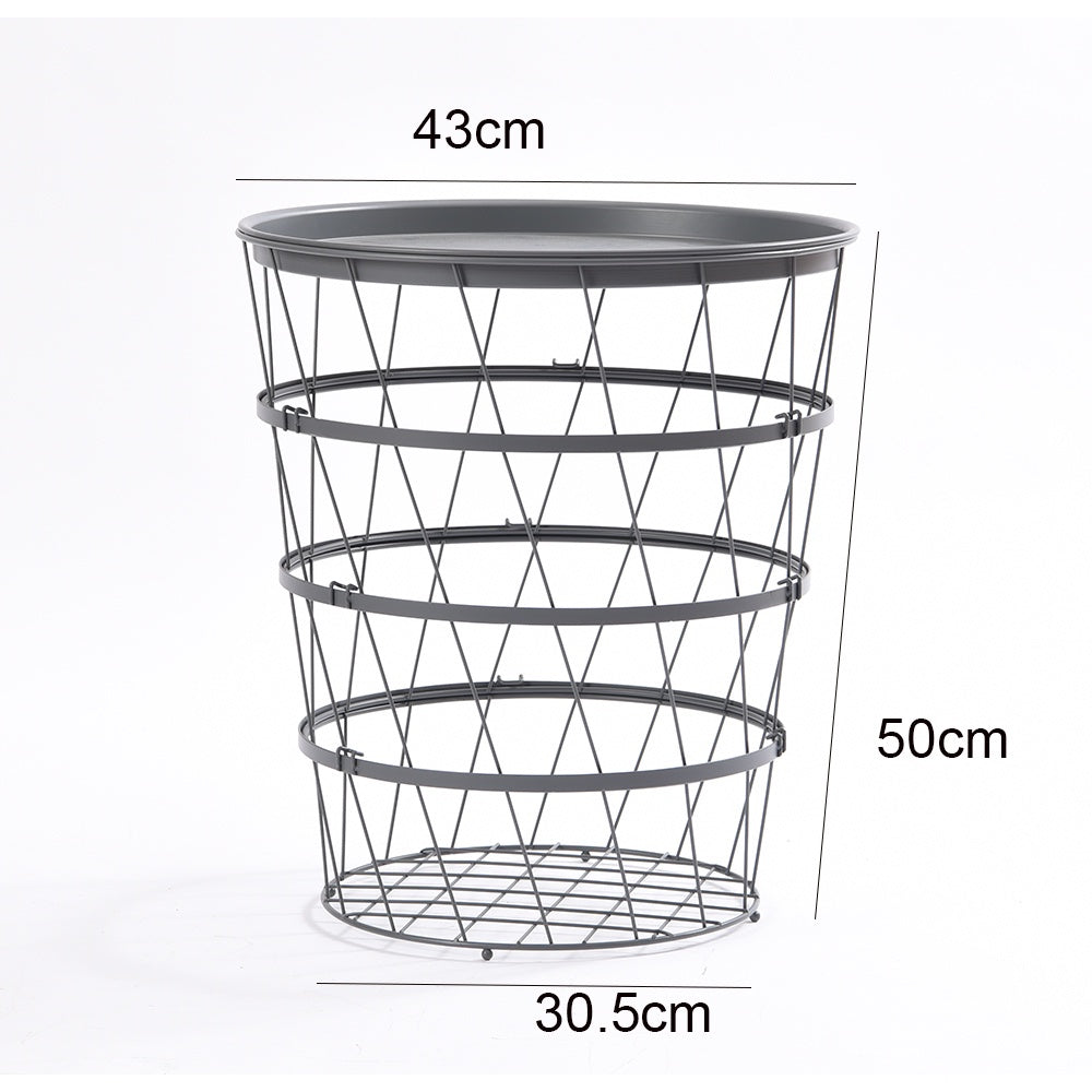 Locaupin Easy Assemble Modern Snack Coffee Side Table Wire Metal Multifunctional Storage Basket Shelf Lifting Top Plate