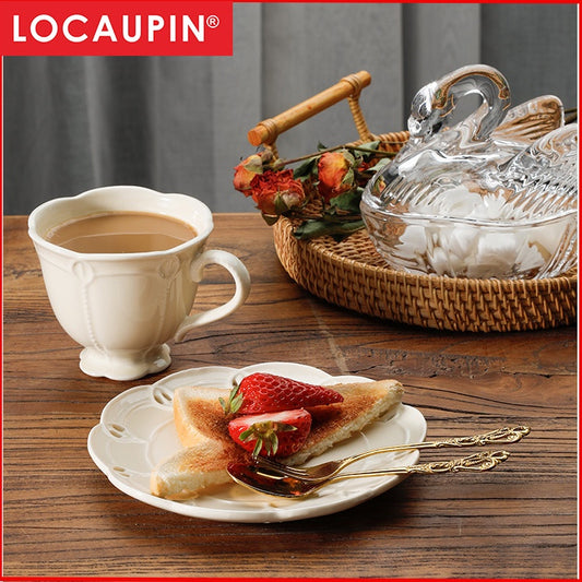 Locaupin Ceramic Tea Cups and Saucers, Cappuccino Cups, Coffee Cups, White Tea Cup Set,British Coffee Cups