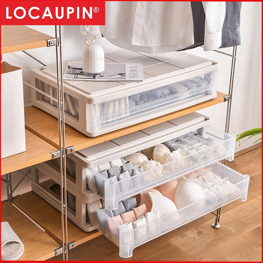Locaupin Wardrobe Stackable Transparent Underwear Storage Box Bra Panty Socks Drawer Storage Box Clothes Organization
