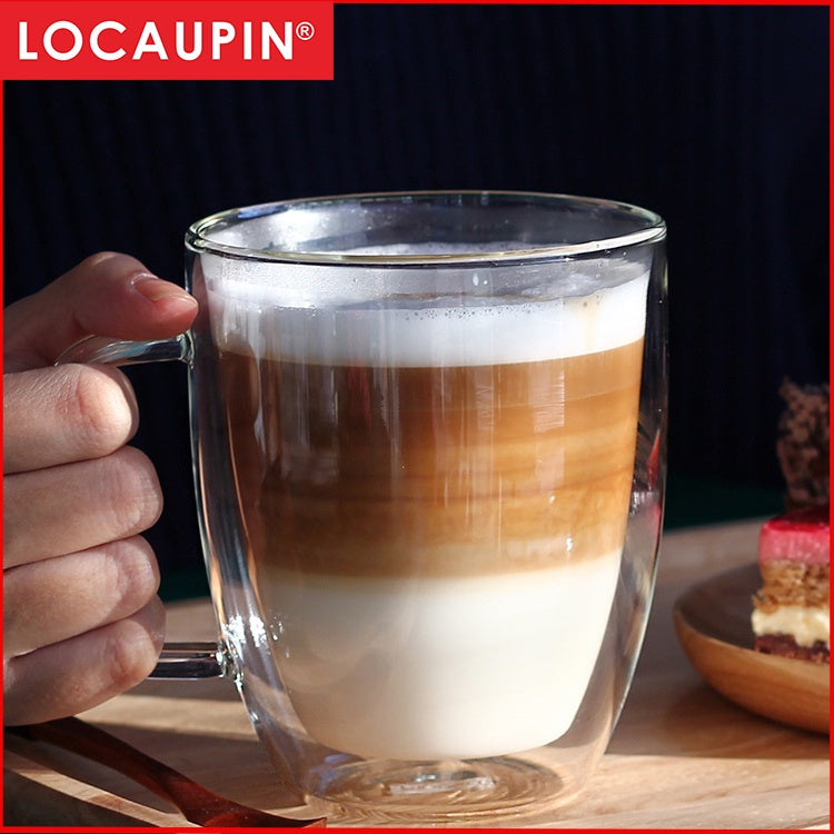 Locaupin Double Wall Glass Coffee Mugs Juice Mugs Teacups Heat Resistant Borosilicate Glass Cups with Cover
