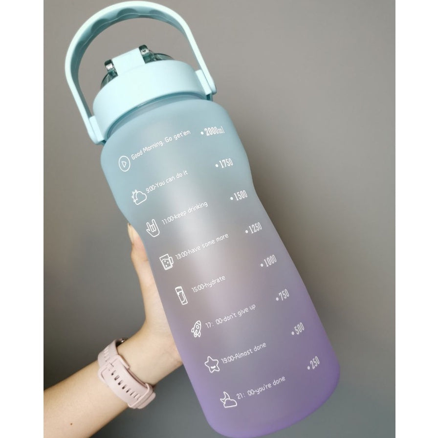 Locaupin Gradient Frosted Fitness Sports Water Bottle Snap Design Lid For Student to Outdoor Running Cycling Gym Workout