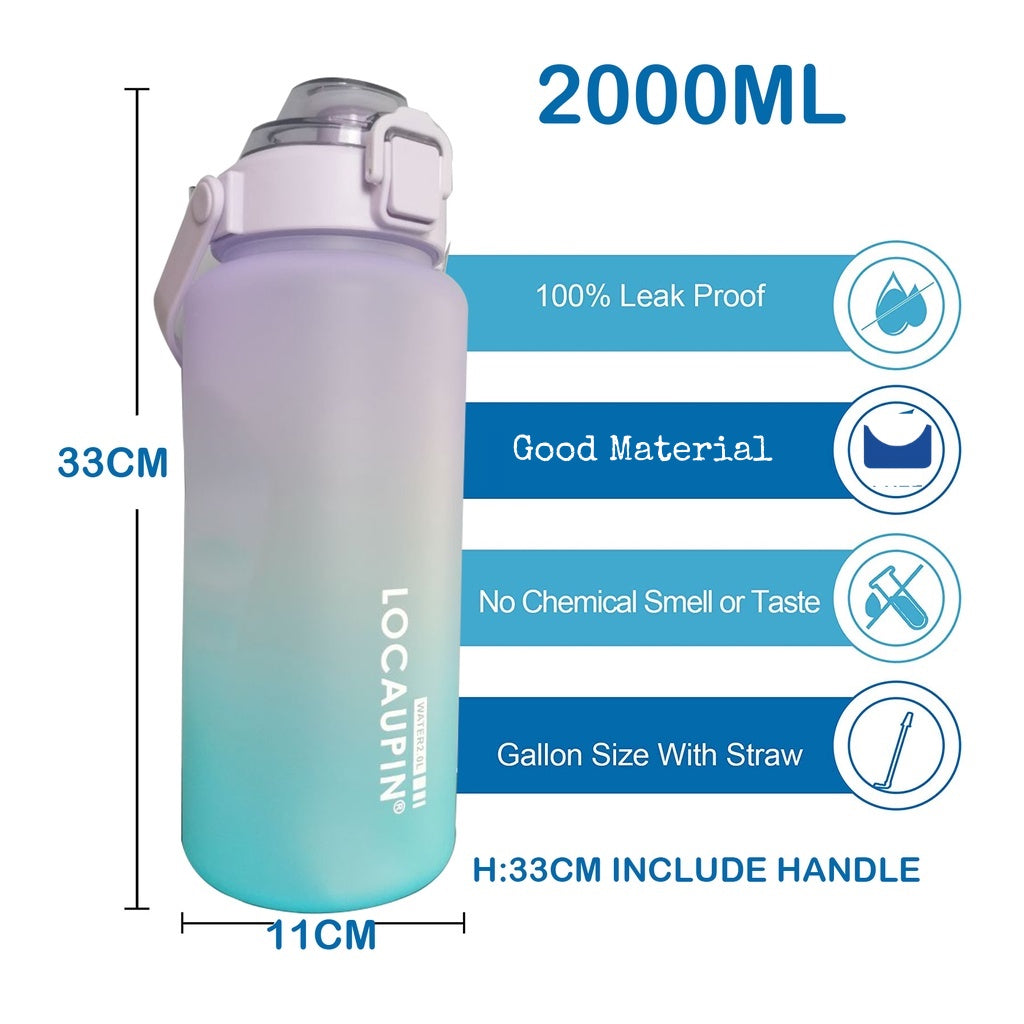 Locaupin Gradient Frosted Fitness Sports Water Bottle Snap Design Lid For Student to Outdoor Running Cycling Gym Workout