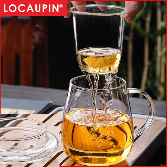 Locaupin 500mL 150℃ Heat-resistant Tea Cups Kits Borosilicate Glass Cups Simple Filtration Teacups Great Coffee Mugs