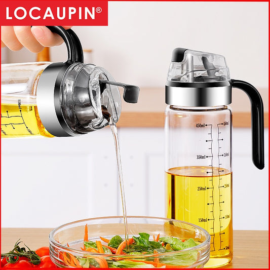 Locaupin Oil Dispenser Bottle,High Borosilicate Glass Leakproof Container With Auto Cap, Stopper Non-Slip Handle