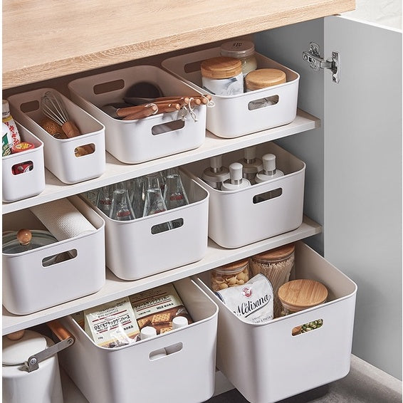 Locaupin With Cover Storage Box for Kitchen Pantry Plastic Organizer Container for Under Bed,Desk,Office and Drawer